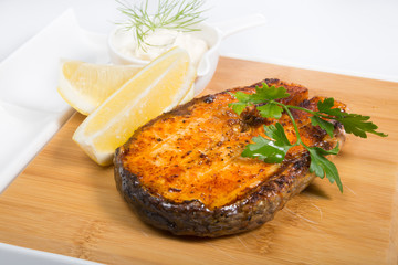 Grilled salmon stake