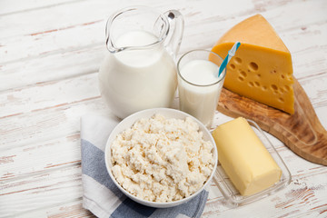 Milk jar on wooden table