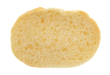 Small slice of French bread isolated on a white background top view.
