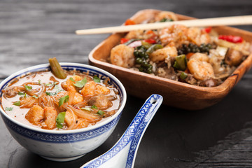 Asian shrimp soup and rice