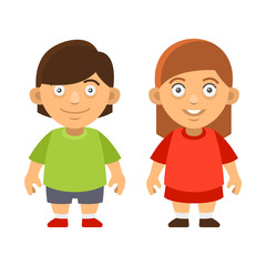 Two Carroon Style Cute Kids. Boy and Girl on White Background. Vector