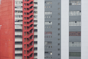 Highrise building with Red way Fire escape