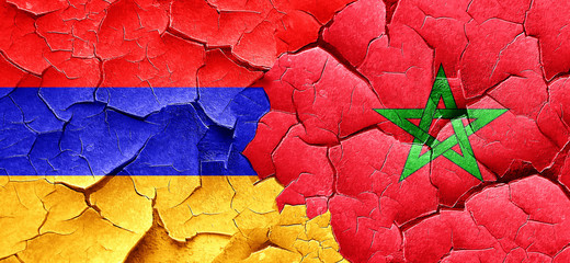 Armenia flag with Morocco flag on a grunge cracked wall