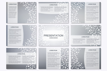 Set of modern business presentation templates in A4 size. Connection structure. Abstract background with molecule  DNA and neurons