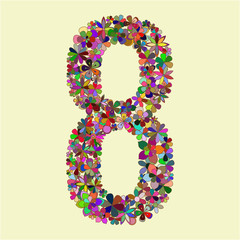 Number eight made of flowers.
