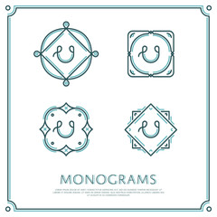 Line Letter U Monogram. Vector Logo. Design Border Elements.