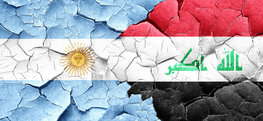 Argentina flag with Iraq flag on a grunge cracked wall