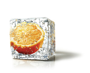 Orange in the ice cube