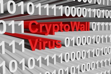 CryptoWall virus in the form of binary code, 3D illustration
