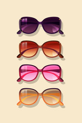 Protection sunglasses realistic pictures set, womens sunglasses isolated vector illustration
