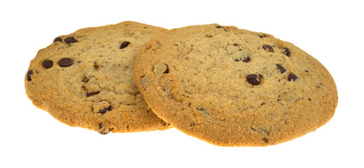 Gluten-free chocolate chip cookies isolated on a white background side view.