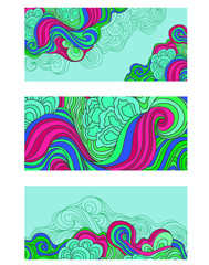 Vector illustration.Doodle of hair waves.Abstract vector hand drawn pattern card set. Series of image