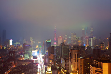 Fototapeta na wymiar Aerial photography at City modern landmark buildings of night