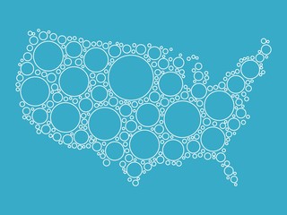 USA map made of blue bubbles