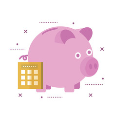 Piggy bank secured with lock. Online banking concept. flat line vector