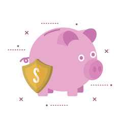 Piggy bank secured with shield. Online banking concept. flat design