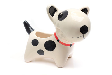 dog statue ceramic on white background