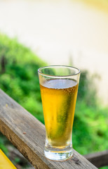 Glass of beer with river background