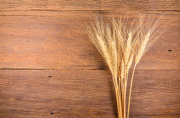 Barley grain on wooden table