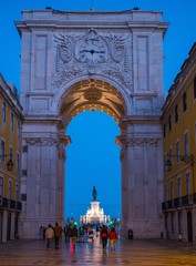 Rua Augusta Arch and statue of King Jose I on Commerce Square in Lisbon, Portugal