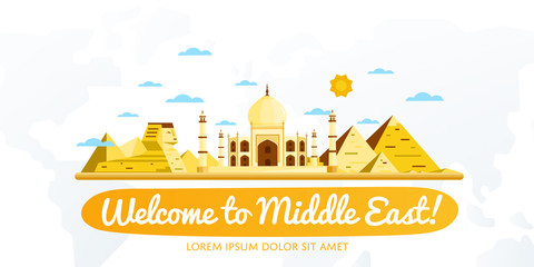 Obraz premium Welcome to Middle East, travel on the world concept, traveling flat vector illustration.