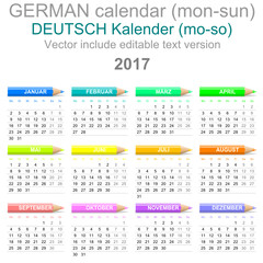 2017 Crayons Calendar German Version Monday to Sunday