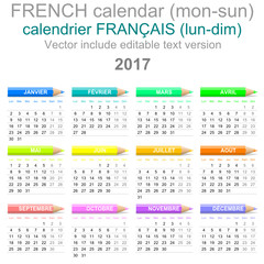 2017 Crayons Calendar French Version Monday to Sunday