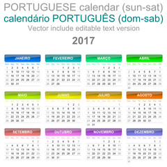 2017 Calendar Portuguese Language Version Sunday to Saturday