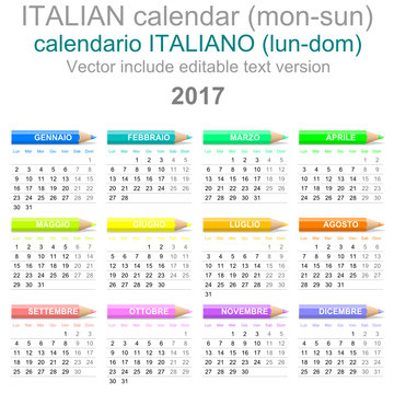 2017 Crayons Calendar Italian Version Monday to Sunday