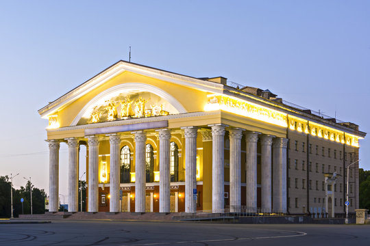 Classic theater illuminated during White Nights