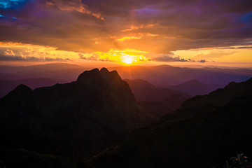 Majestic sunset in the peak of sub alpine mountains landscape co