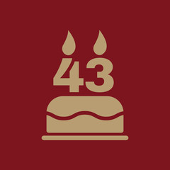 The birthday cake with candles in the form of number 43 icon. Birthday symbol. Flat