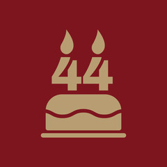 The birthday cake with candles in the form of number 44 icon. Birthday symbol. Flat