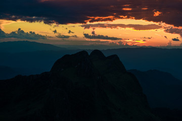 Colorful cloud view of mountains sunset summer landscape with pe