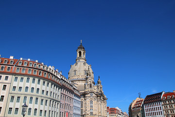 The Dresden Frauenkirche with blue sky , Dresden, Germany 