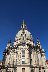 Fototapeta premium The Dresden Frauenkirche with blue sky , Dresden, Germany 