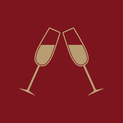 The clink glasses icon. Wineglass and goblet, celebration symbol. Flat