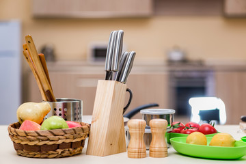 Set of kitchen utensils on the table