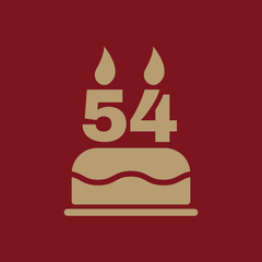 The birthday cake with candles in the form of number 54 icon. Birthday symbol. Flat