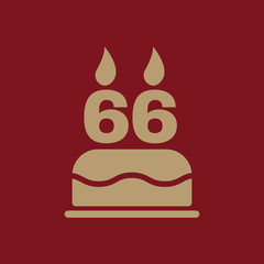 The birthday cake with candles in the form of number 66 icon. Birthday symbol. Flat