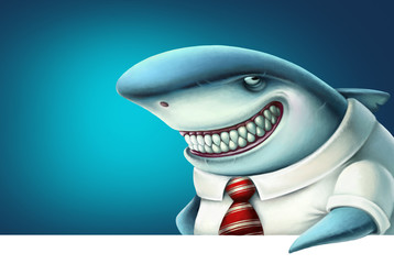 Obraz premium Illustration of business shark smiles slyly