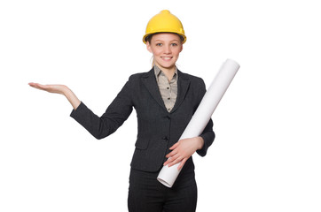 Young architect isolated on white