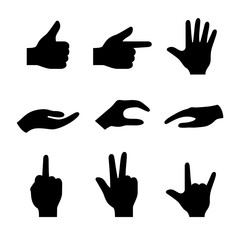 Hand icons, set of 16 gesture symbols, ideal for website design, vector illustration graphic