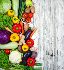 Huge group of fresh vegetables on wooden  table - High quality s