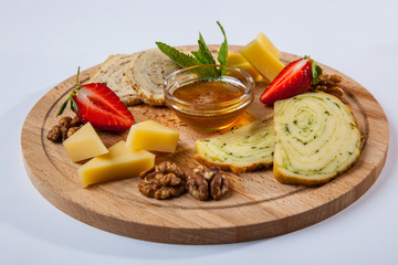 cheese plate with honey