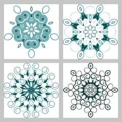 A circular pattern set of multicolored spirals.