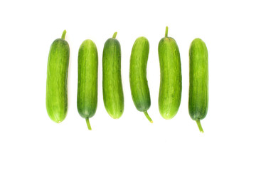 Fresh mini cucumbers isolated on white background