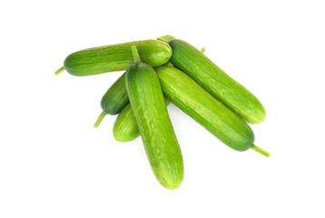 Fresh mini cucumbers isolated on white background