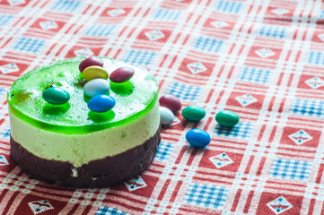 Sweet cake with kiwi. Colorful sweet, very sweet and attractive. Saturated colors. Birthday Cake. Kiwi Cake.