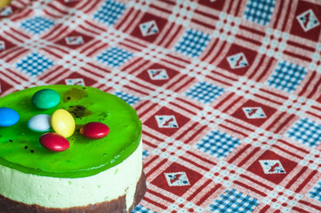 Sweet cake with kiwi. Colorful sweet, very sweet and attractive. Saturated colors. Birthday Cake. Kiwi Cake.